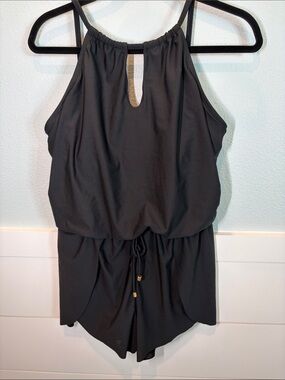 Time and Tru Black Halter One-Piece Swim Romper